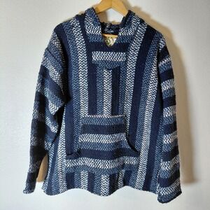 BAJA JOE Poncho Hoodie Pullover Hippie Drug Rug Surfer Mexican Aztec Jacket